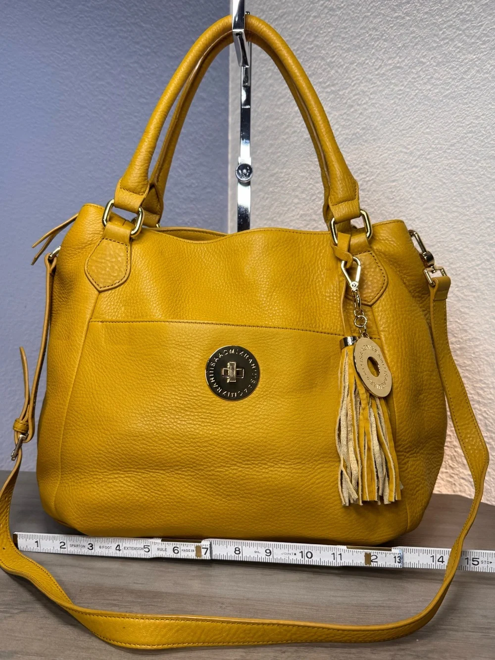 Isaac Mizrahi Leather Satchel Dijon Yellow Boho Crossbody Shoulder Bag